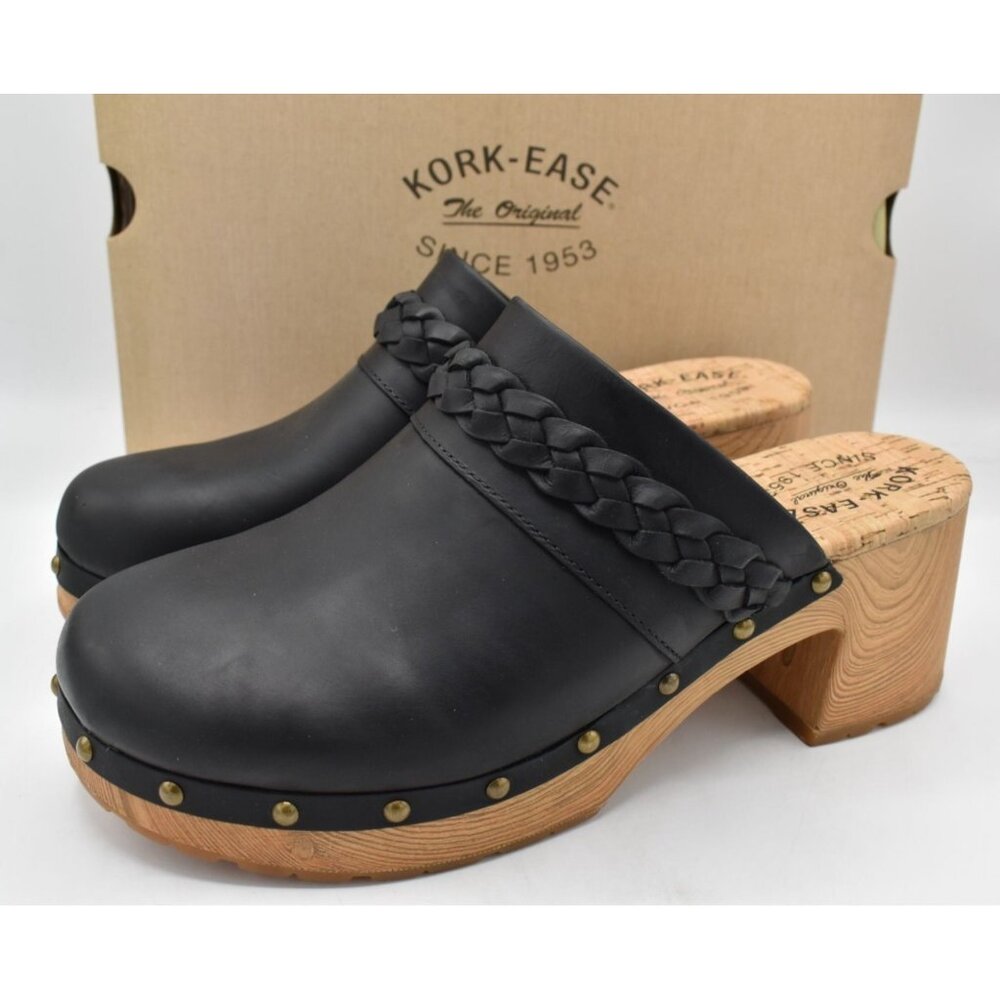 Kork Ease Womens Size 11 Tilly Black Full Grain Leather Slip On Clogs Shoes